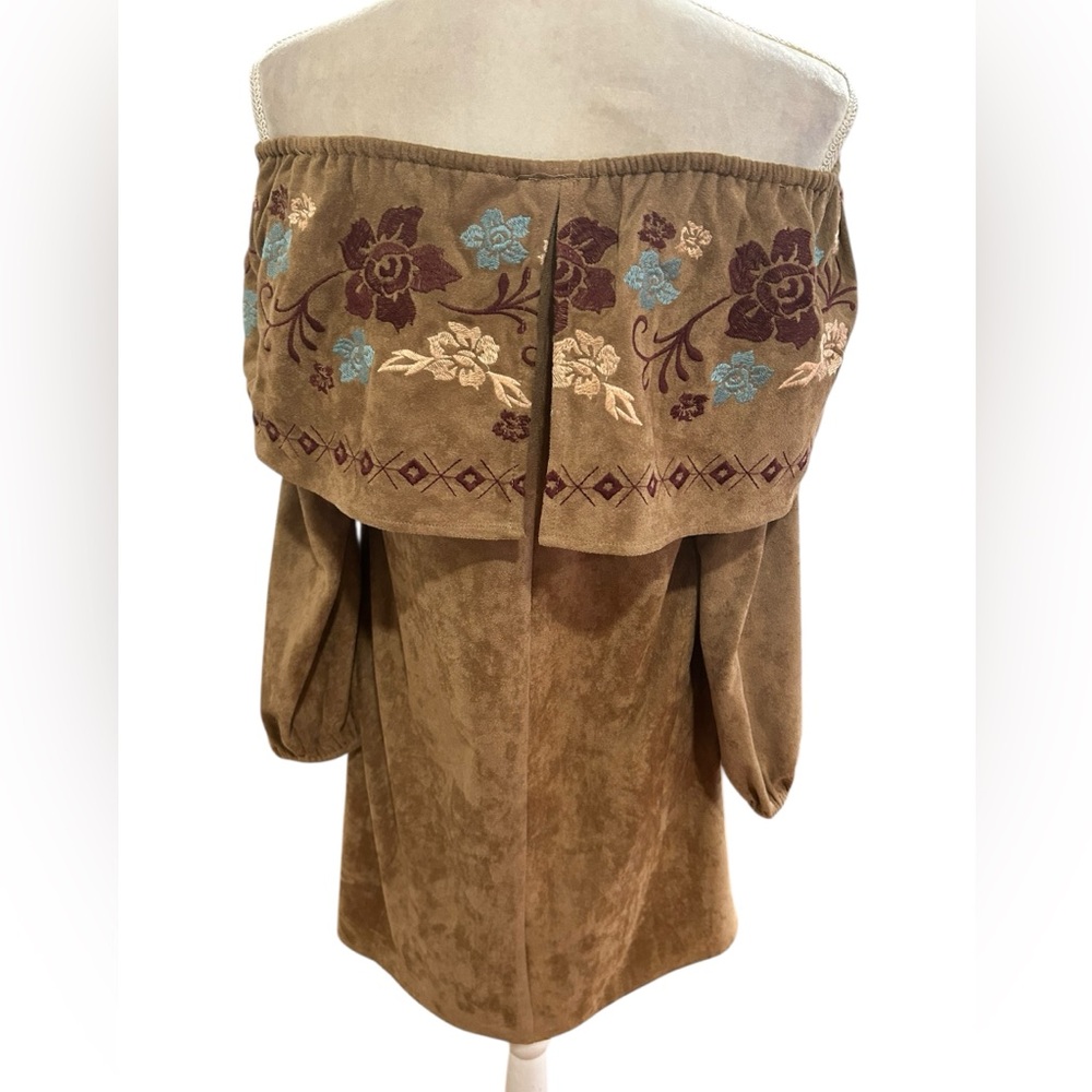NWT Boutique Faux Suede Embroidered Mini Dress Or Long Tunic - Picture 4 of 6